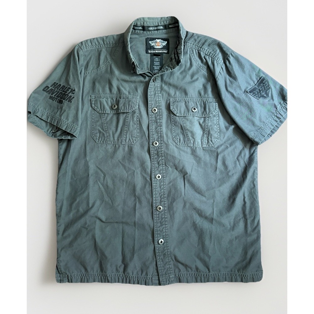 Harley Davidson Motorclothes Embroidered Patch Short Sleeve Button Down‎ Shirt